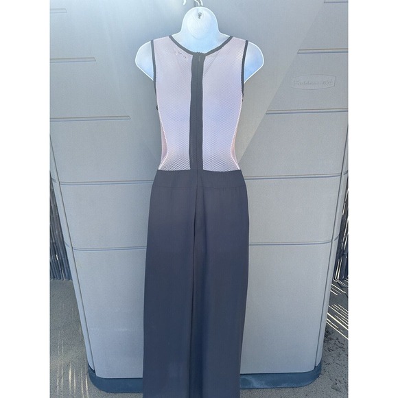 Rehab Sz M Pink & Gray sleeveless Mesh Top Chiffon wide leg Jumpsuit Sexy Club - Picture 7 of 10
